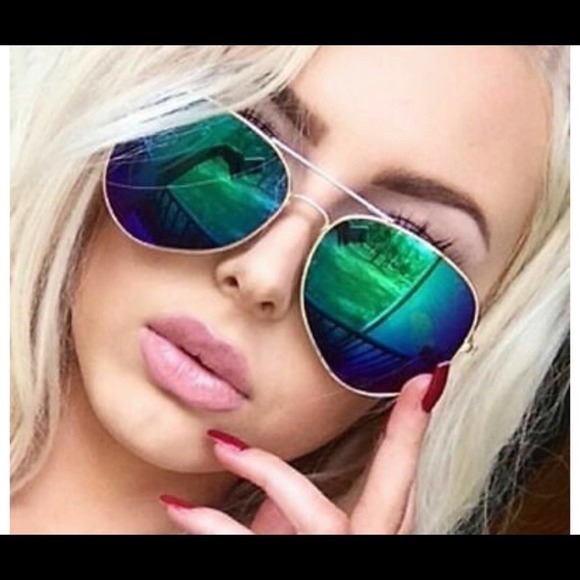 New Mirrored Aviator Sunglasses Blue Green